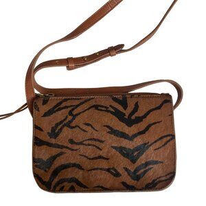 Madewell Simple Crossbody Bag Zebra Print Calf Hair Brown Leather